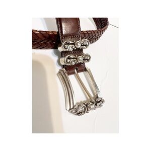 Brighton Brown Leather Braided Belt Boho Filigree Floral Scroll M/32